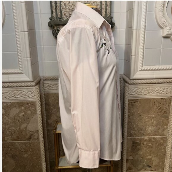 Embroidered "Big Shirt" Pink Mississippi Magnolia Long Sleeve Cotton Poly. B128 - Picture 6 of 6